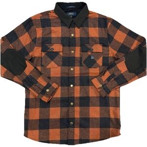 EUC Mens Roark Nordsman LS Flannel Shirt Large Orange Black Snap Up